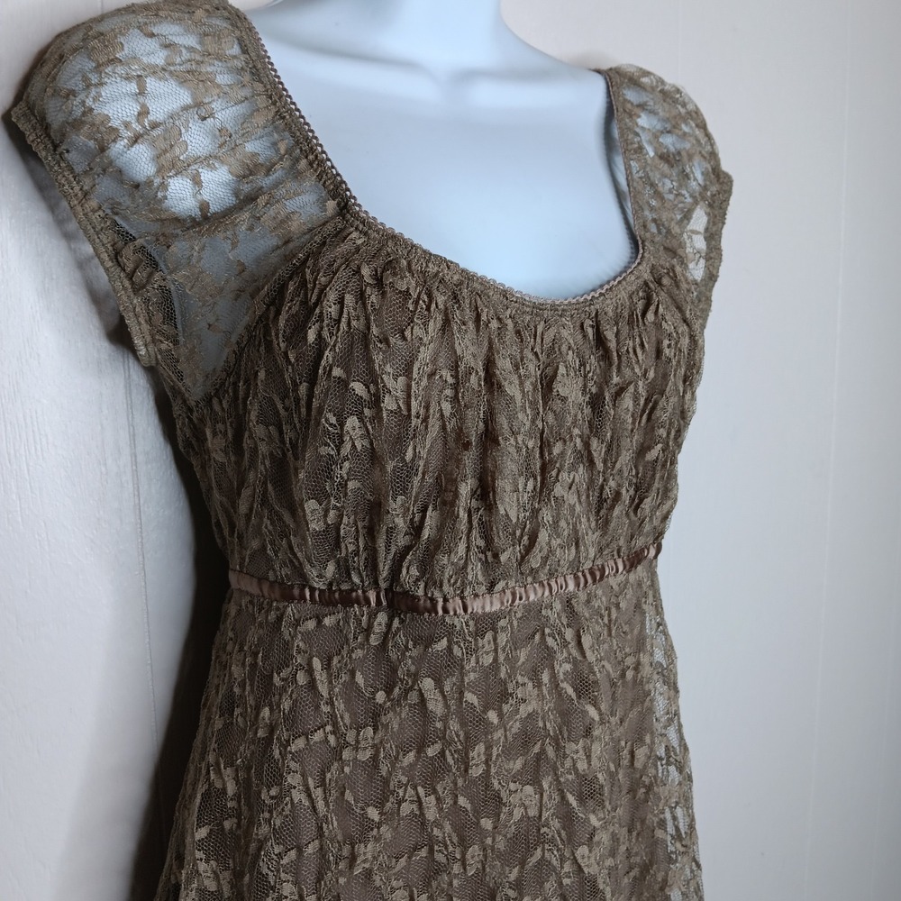 IZ Byer California Y2K Babydoll Top L Taupe Lace Overlay Forest Fairy Grunge - Picture 3 of 10